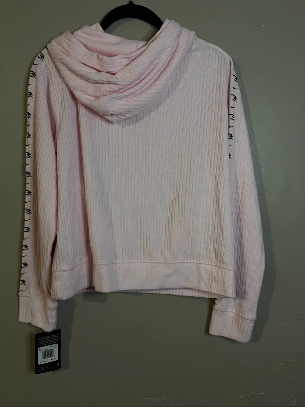 Nike Women's Light Pink Ribbed Cowl-Neck Hoodie